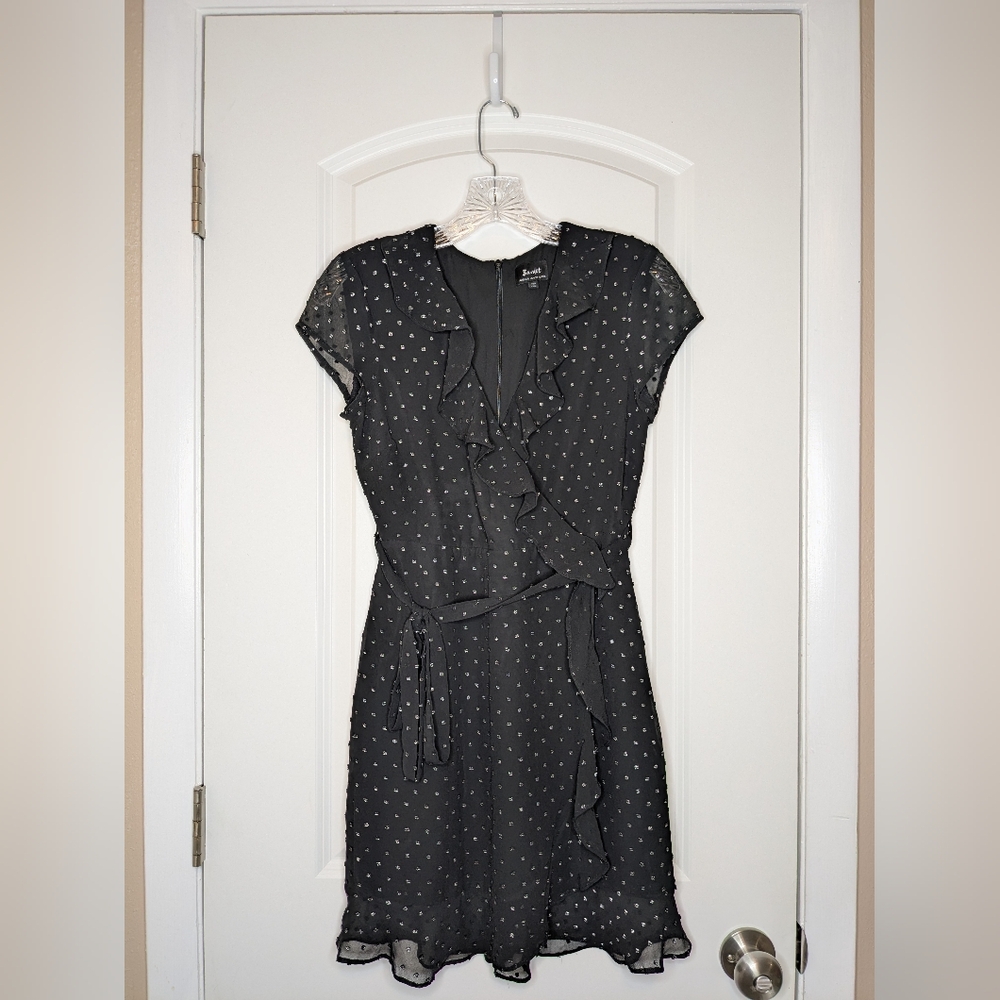 Bardot Black Mini Wrap Dress with Flutter Cap Sleeves